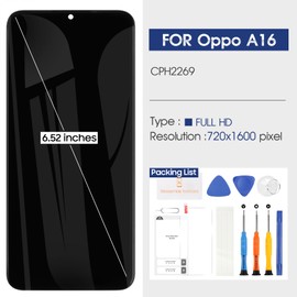 For Oppo A16 / Oppo A16s LCD Display, for Oppo A16 LCD Screen Digitizer for Oppo A16 CPH2269 LCD Touchscreen Glass Pannello Assembly Repair Kit (Black with Frame)