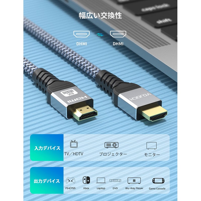YOJOCK HDMI Cable, 2m 8k (60Hz) 4K (120Hz) 48Gbps Ultra