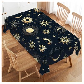 Walmsco Tablecloth Golden Sun Moon Decor For Dining Room Kitchen Rectangular Table Cover 132 * 178cm