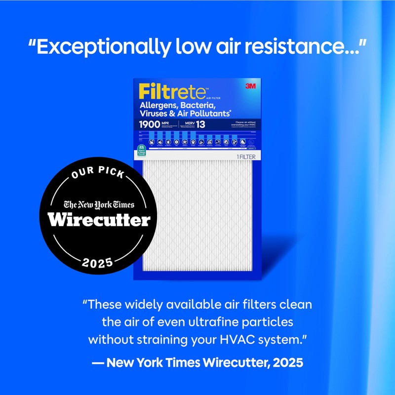 Filtrete 16x25x1 Air Filter, MERV 13 MPR 1900, Allergens, Bacteria,