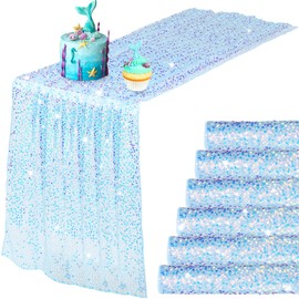 Remagr 6 Pcs Iridescent Sequin Table Runner 12 x 72 Inch Mermaid Table Runner Glitter Sequin Table Runner for Wedding Birthday Party Baby Shower Ceremony Supplies Decor (Blue)