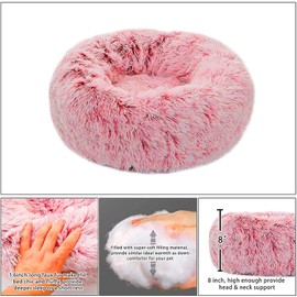 TORMAYS Donut Pet Bed, Plush Round Cuddler Cat & Dog Cushion Bed, Marshmellow Fluffy Faux Fur, Calming Warming Comfy Furry and Anit-Anxiety (20"/24"/28"/32", Brown/Dark-Grey/Grey/Light-Grey/Pink)