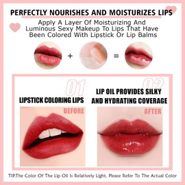 BEFIVECOK 3PCS Lip Oil Set, Hydrating Lip Glow Oil Lip Plumper Gloss, Tinted Lip Oils Transparent Long Lasting Non-sticky Lip Gloss, Plumping Lip Gloss Lip Care Kit (Pink & Rosewood & Cherry)