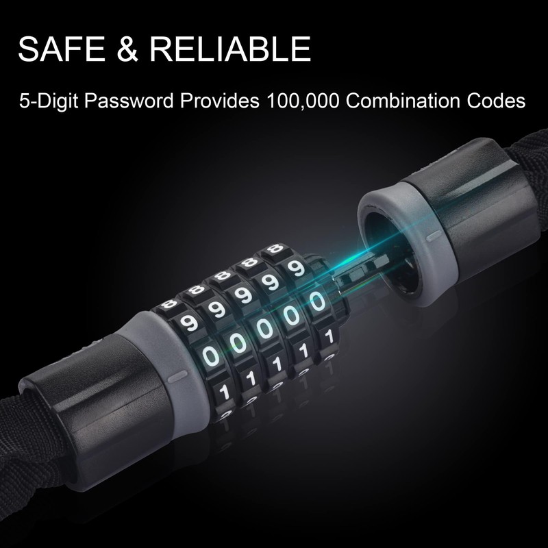 Bike Locks,Chain Locks,5 Digit 120cm Resettable Security Combination Lock, Oture