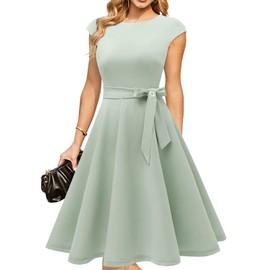 DRESSTELLS Cocktail Dresses for Women 2025, Summer Formal Wedding Guest Church Modest Teen Party Homecoming Prom Swing Dress Sage Green 3XL