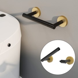 RARXTR Black and Gold Toilet Paper Holder SUS304 Stainless Steel Double Post Pivoting Toilet Paper Roll Holder Wall Mounted Tissue Holder for Commercial Bathroom RV Matte Black & Brushed Brass Finish