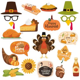 20 Pcs Thanksgiving Day Photo Booth Props Fall Harvest DIY Props for Thanksgiving Party Decorations