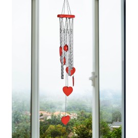 BEZAVO Heart Shape Wind Chime, Wind Chimes Outdoor Deep Tone, Sympathy Wind Chimes for Outside, Gifts for Mother Mom Women, Garden Home Yard Hanging Decor (26" Red)