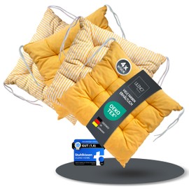 LILENO HOME Set of 4 Chair Cushions, Yellow, 40 x 40 x 6 cm, Seat Cushions for Garden Chairs, Kitchen or Dining Room Chairs, UV-Resistant Indoor and Outdoor Chair Cushions as Chair Cushions (Linda