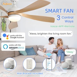 Sofucor 52" Smart Ceiling Fan, Indoor/Outdoor Ceiling Fans with Lights and Remote, Work with Alexa/Google/App, 3-Color Light 6-Speed Timing Reversible DC Motor for Bedroom Living Room Patio