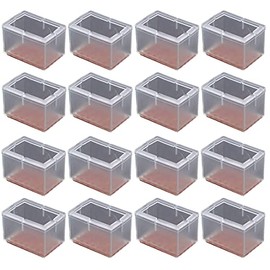 ASKRefine 16 Pcs Square Shape 24-30mm x 38-48mm Clear Color Felt Chair Leg Covers Chair Leg Caps Chair Socks Guard Noise Trouble Prevention Floor Scratch Prevention (Square Shape 24-30mm x 38-48mm (Pack of 16)