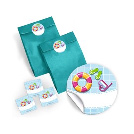 8 Notepads + 8 Bookmarks + 8 Gift Bags / Blue + 8 Stickers Swimming Pool Party Bag Guest Gift for Birthday Children's Birthday Pool Party Boys Girls