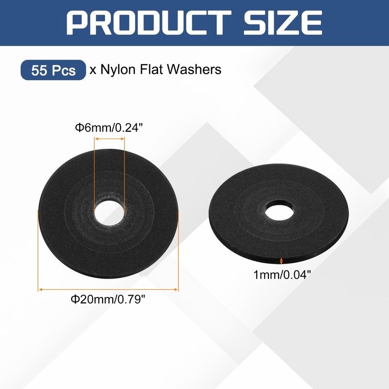 sourcing map 55Pcs M6 Nylon Flat Washers Plain Washer 6mm
