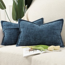 Madizz Decorative Chenille Cushion Covers 30x50 cm Blue Pack of 2 Throw Pillows for Couch Sofa Boho Accent Pillow Cases for Bed Cushion for Bedroom Living Room Modern Home Decor