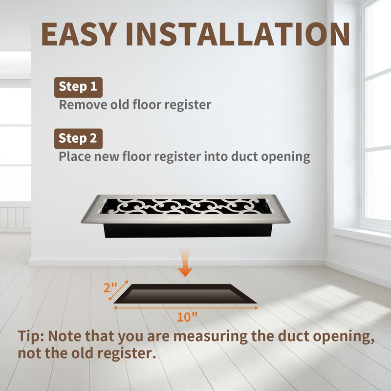 SANYCASA 2x10 Inches Air Floor Vents Register Ease Adjust Air