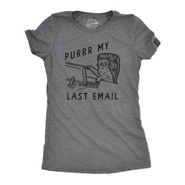 Womens Funny T Shirts Purrr My Last Email Sarcastic Kitten Graphic Novelty Work Tee for Ladies Funny T Shirts Office Tops for Women Cool Cat Top Women's Dark Grey L