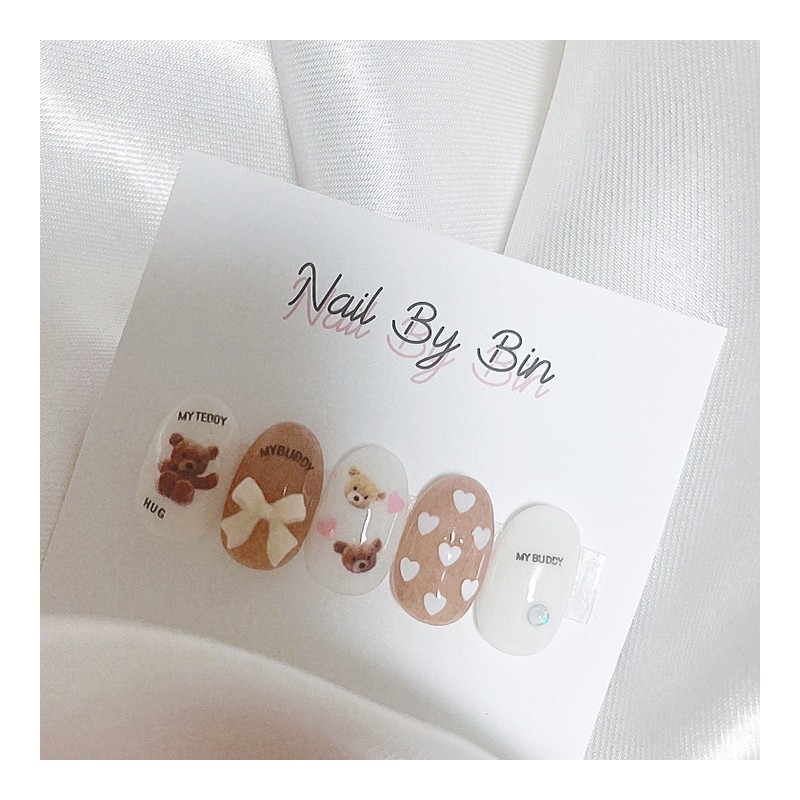 [Handmade Nail Tips] Angora Bear Nails - Short Ballerina /