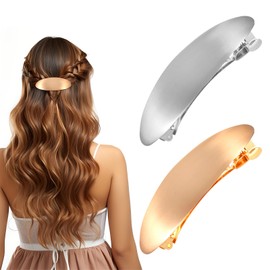 2 Pcs 3.2 Inch French Barrette Hair Clips, Simple Oval Hair Barrettes for Women, Vintage Silver and Gold Hairs Clips for Women Girls Long Thick Hairs,Wedding Prom and Formal Events