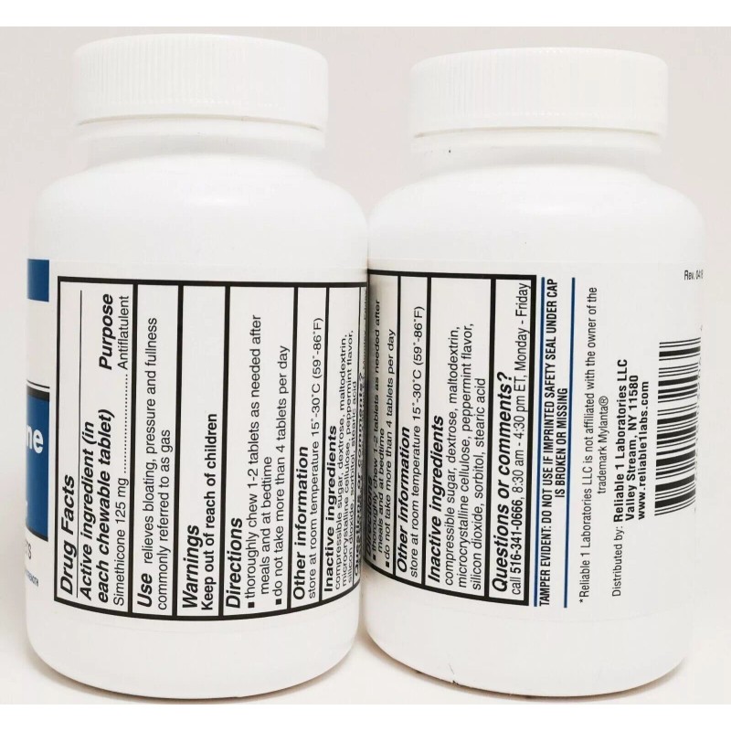 Reliable-1 Simethicone 125mg Antiflatulent 60 Chewable Ct (pack of 2)