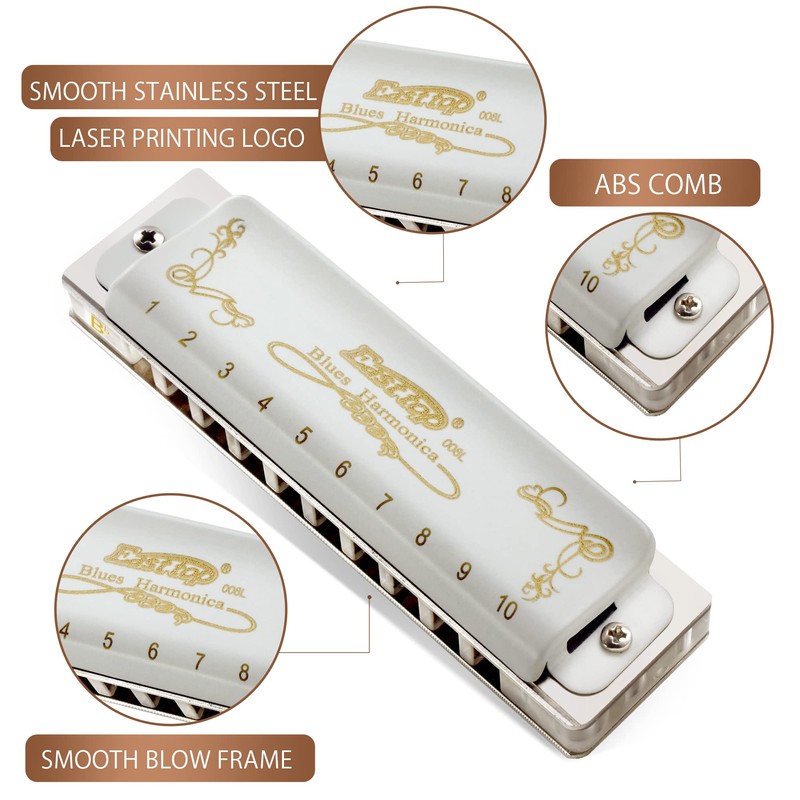 East top Diatonic Blues Harmonica Bb Key T008L 10 Hole