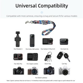 wtohoby Adjustable Neck Shoulder Strap For DJI Osmo Pocket 3/2 Creator Combo Vlog Camera Mount Accessories,Hand Free Lanyard Belt Sling With 1/4 Inch Screw For Insta360 X5/X4/Go3S Action Camera