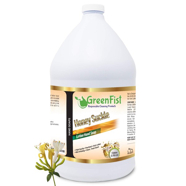 GreenFist Lotionized Hand Soap [ Liquid Gel Refill ] Made in USA, 128 Ounce (1 Gallon) (Honey Suckle)