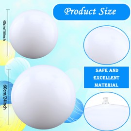 16 Pack 24 Inch 16 Inch Inflatable Solid White Beach Balls Large Inflatable Big Beach Ball Bulk Swimming Pool Balls for Summer Pool Party Favor