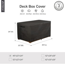 STEECA Patio Deck Box Cover Waterproof Outdoor Rectangular Storage Bench Cover 46L x 22W x 24H inch, Black