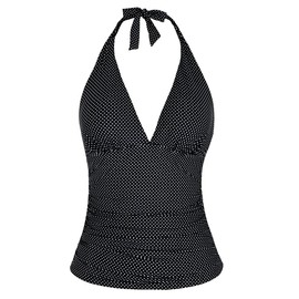 Hilor Women's Plunging V Neck Halter Swim Tops Shirred Tankini Top Polka Dot 16