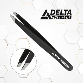 Tweezers for Women - Slant Pointed Precision Tweezers for Eyebrows & Ingrown Hair Removal - Blackhead and Splinter Tweezer with Sharp Needle Nose Point for Plucking (1, Black)