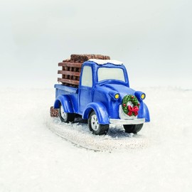 Crosslight - Blue Truck Figurine Christmas Village - Indoor Miniature Christmas Holiday Winter Town Santa Decoration