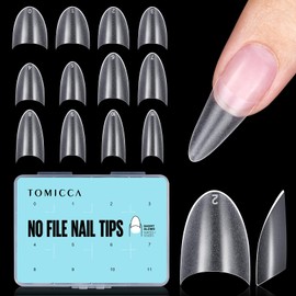 TOMICCA 504 Pieces False Nail Tips, Clear Nail Tips, Acrylic Half Cover, French Fake Nail Tips, Short Almond Nail Tips Set, 12 Sizes for Nail Studios, DIY, Nail Extension