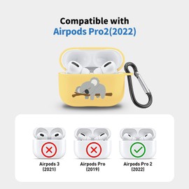 Cute Sleep Koala Case Compatible with AirPods Pro 2 with Keychain, Cartoon Animal Design Soft TPU Cover for AirPods Pro 2nd Generation Charging Case Smooth Protective Shell for Girl Women（Yellow）