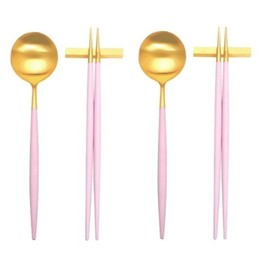 Cutipol Goa Pink Gold Korean Tableware 2-Piece Set for 2 Dinner Spoons + 2-Piece Chopstick Set (Rests Included) / 큐티폴 고아 핑크골드 한식기 2종 2인조 세트디너스푼2p+젓가락2인조(받침포함)