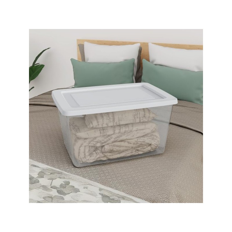 Sterilite 16 Pack Storage Box, 58 Quart Stackable Tote, Clear