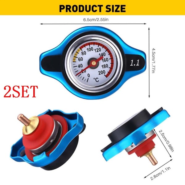 AUXITOed 2x Racing Thermostatic Gauge Radiator Cap 1.1 Bar Small