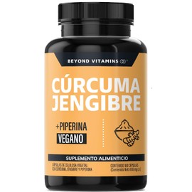 Beyond Vitamins | Cúrcuma + Jengibre potenciado con Pimienta Negra (Piperina) – Máxima Absorción y Calidad Garantizada | Vegano | (180 Cápsulas)