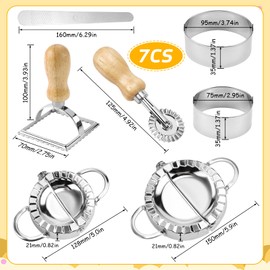 Jeinbuil Set of 7 Ravioli Shapers Stainless Steel Mouth Pockets Shaper Ravioli Maker with Ravioli Cutter and Dough Wheel for Dumpling Ravioli Making