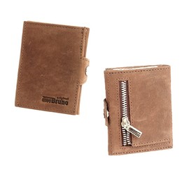 Slim Wallet Deluxe, Brown buffalo leather with zip pocket, rfid wallet