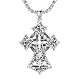Swordgod Filigree Cross Necklaces for Men Women S925 Sterling Silver Irish Celtic Knot Cross Pendant Necklace Religious Faith Jewelry Christmas Gifts for Father Son Brother Husband Boyfriend