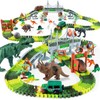 215 Pcs Glow-in-the-Dark Dinosaur Park Jurassic Race Track Train Playset