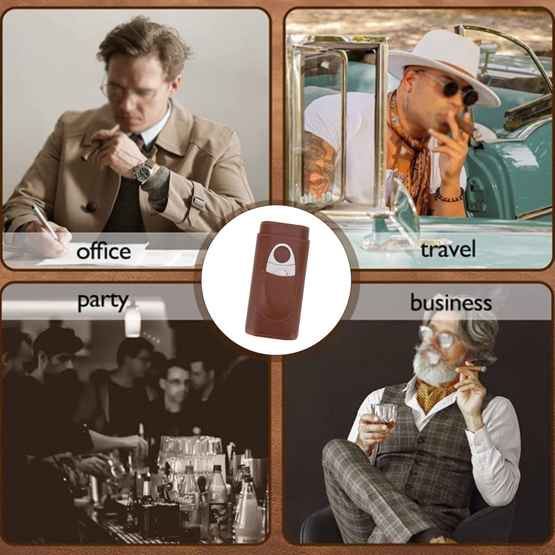 3 Finger Cigar Case Leather Cedarwood Lining Travel Portable Cigar