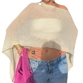 Amiblvowa Women Sheer Poncho Top Knit Crochet See Through Shrug Y2K Asymmetrical Mesh Shawl Beach Cover Up Lightweight Cape (Yellow, ONE Size)
