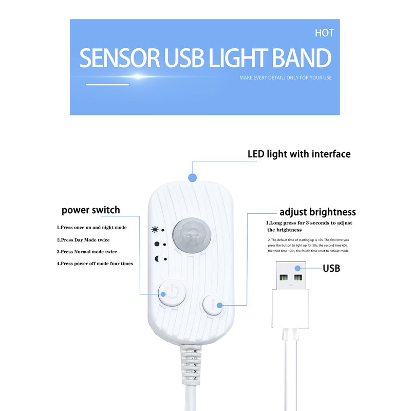 Vortex HJ-J0083C USB LED Strip Motion Sensor Cool White Dimmable