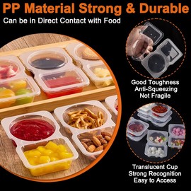 Sereficy 40 Sets Double Compartment Condiment Container, 2 Compartment Snack Containers, Disposable Food Containers with Lids for Sauce Snack, for Travel, Picnic