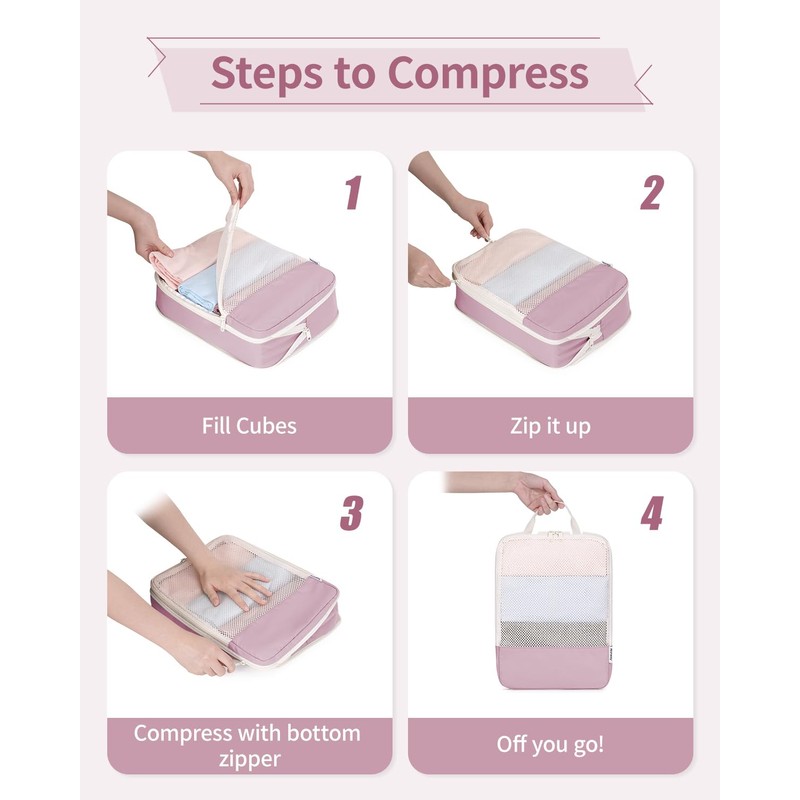 Narwey 6 Set Compression Packing Cubes for Backpack and Suitcases,