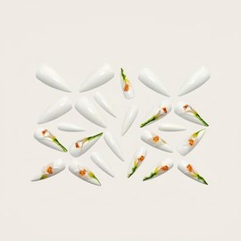 Uñas postizas blancas con diseño de flor de cala, forma almendrada, acrílicas, de cobertura total, adhesivas para mujer, brillantes, reutilizables, ki