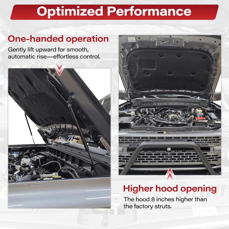 Front Hood Lift Struts, Bolt in System Hood Supports Struts