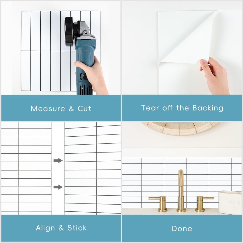 HOMEART Peel and Stick Backsplash Subway Tile, Stacked Bond Linear