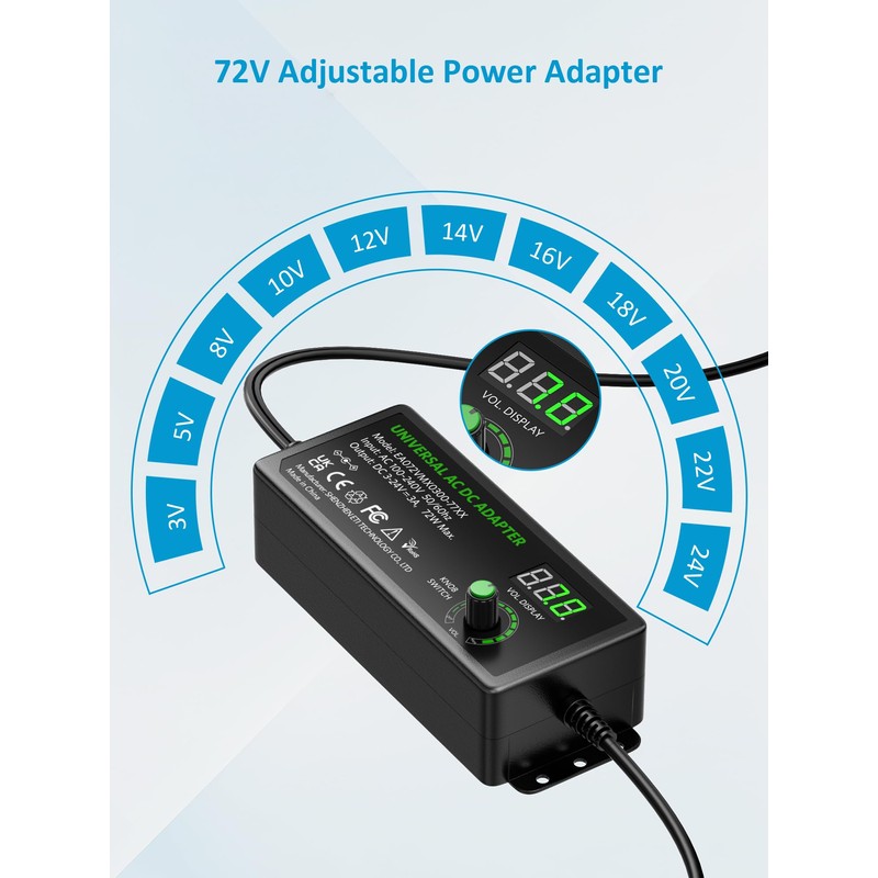Basicvolt 72W Universal Power Supply 3V~24V 3A Adjustable AC Adapter